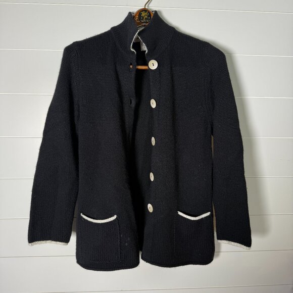 Maria Di Ripabianca Cashmere Button Down Cardigan Black with White Trim Sz 8 - Picture 1 of 7